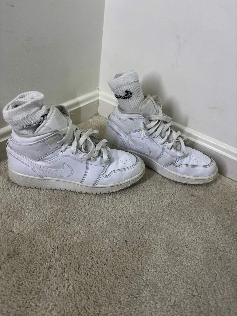 Nike Kids White High-Top Sneakers with Swoosh